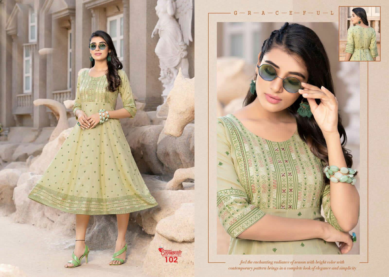 Golden Strawberry 1 Heavy Rayon Designer fancy Wear Designer Kurti Collection